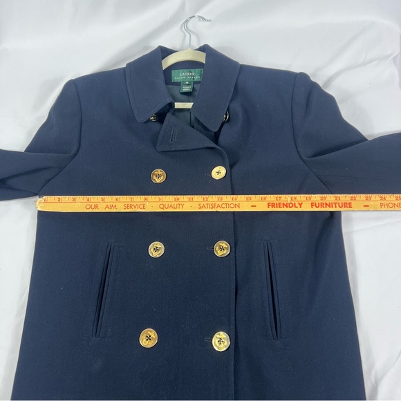 Lauren Ralph Lauren Navy Wool Pea Coat with Gold Anchor Buttons - Picture 7 of 7